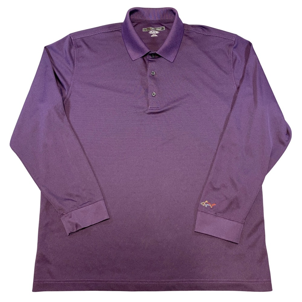 Greg Norman Play Dry Mens XL‎ Long Sleeve Polo Shirt Purple Golf Performance
